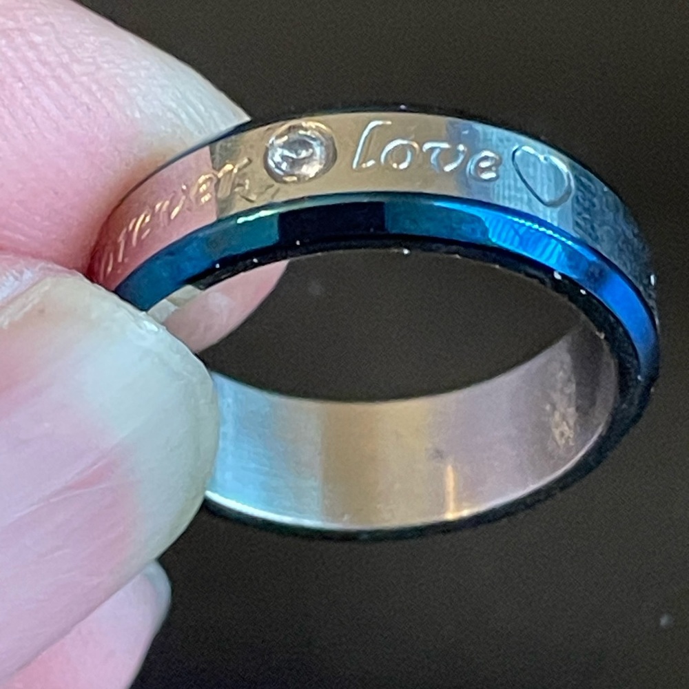 6mm blue silver forever love men ring - Picture 10 of 11
